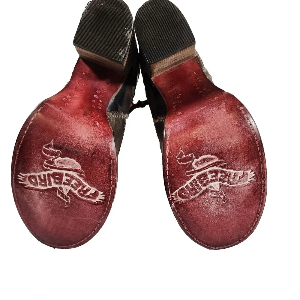 Freebird Flower Ankle Boot Leather Made In Mexico Stitch Detail Block Heel - Picture 10 of 11